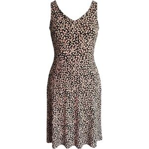 Danny Nicole Satin Ditsy Micro Floral Black Pink Ruffle Hem Maxi Dress Womens 10